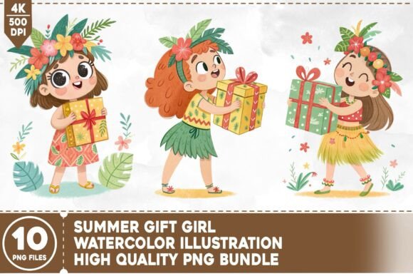 Download Summer Gift Girl Watercolor Bundle - Summer gift Collection