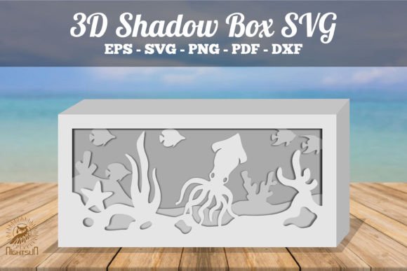 Download Squid Underwater Scene Shadow Box SVG - Underwater scene shadow box Collection